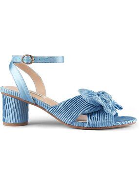 🆕Women's Dark Blue Bow Heels Ankle Strap Block Heel Sandals Wedding Shoes